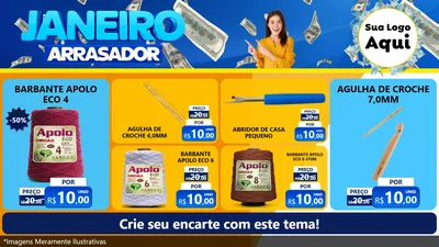 Modelo de TV para TV Horizontal com o tema Janeiro Arrasador para Armarinho e Aviamentos