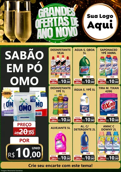 Modelo de Encarte para Encarte A4 Vertical com o tema Grandes Ofertas de Ano Novo para Produtos de Limpeza