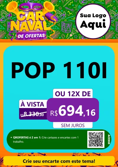 Modelo de Cartaz para Cartaz A4 Vertical com o tema Carnaval de Ofertas para Concessionaria de Motos