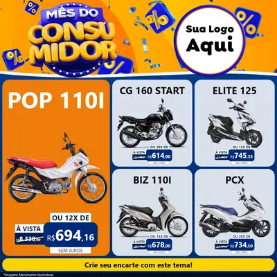 Modelo de Rede Social para Feed Facebook com o tema Mês do Consumidor para Concessionaria de Motos