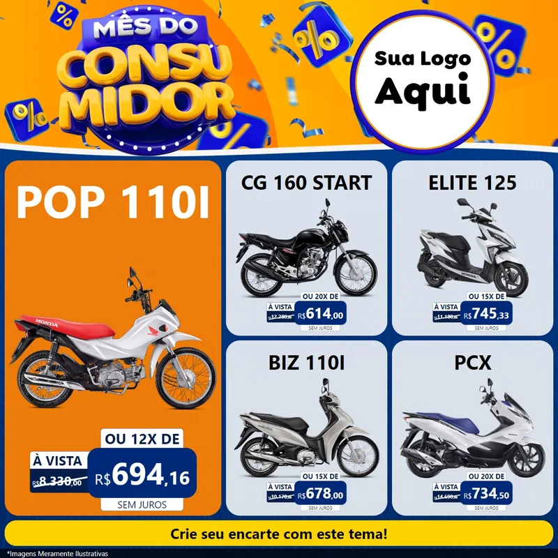 Modelo de Rede Social para Feed Facebook com o tema Mês do Consumidor para Concessionaria de Motos