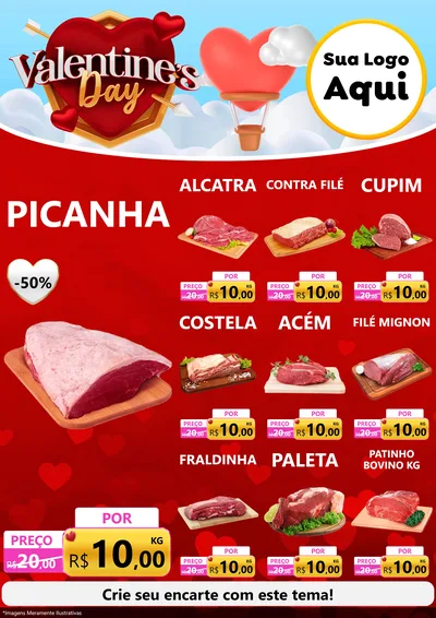 Modelo de Encarte para Encarte A4 Vertical com o tema Valentine's Day para Açougue