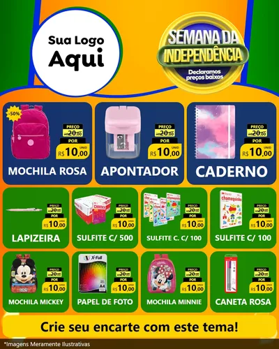 Modelo de Rede Social para Feed Instagram com o tema Semana da Independência Declaramos Preços Baixos para Papelaria