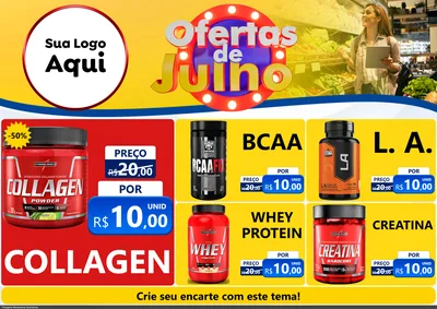Modelo de Encarte para Encarte A4 Horizontal com o tema Ofertas de Julho para Suplementos alimentares