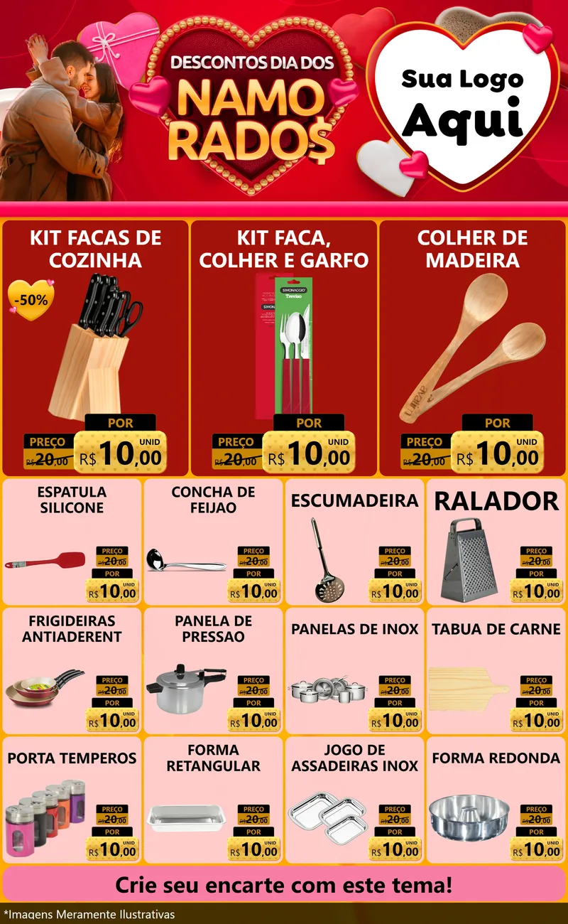 Modelo de Encarte para Encarte Grande com o tema Descontos Dia dos Namorados para Utilidades Domésticas