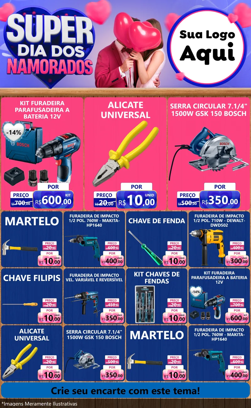 Modelo de Encarte para Encarte Grande com o tema Super Dia dos Namorados para Maquinas e Ferramentas
