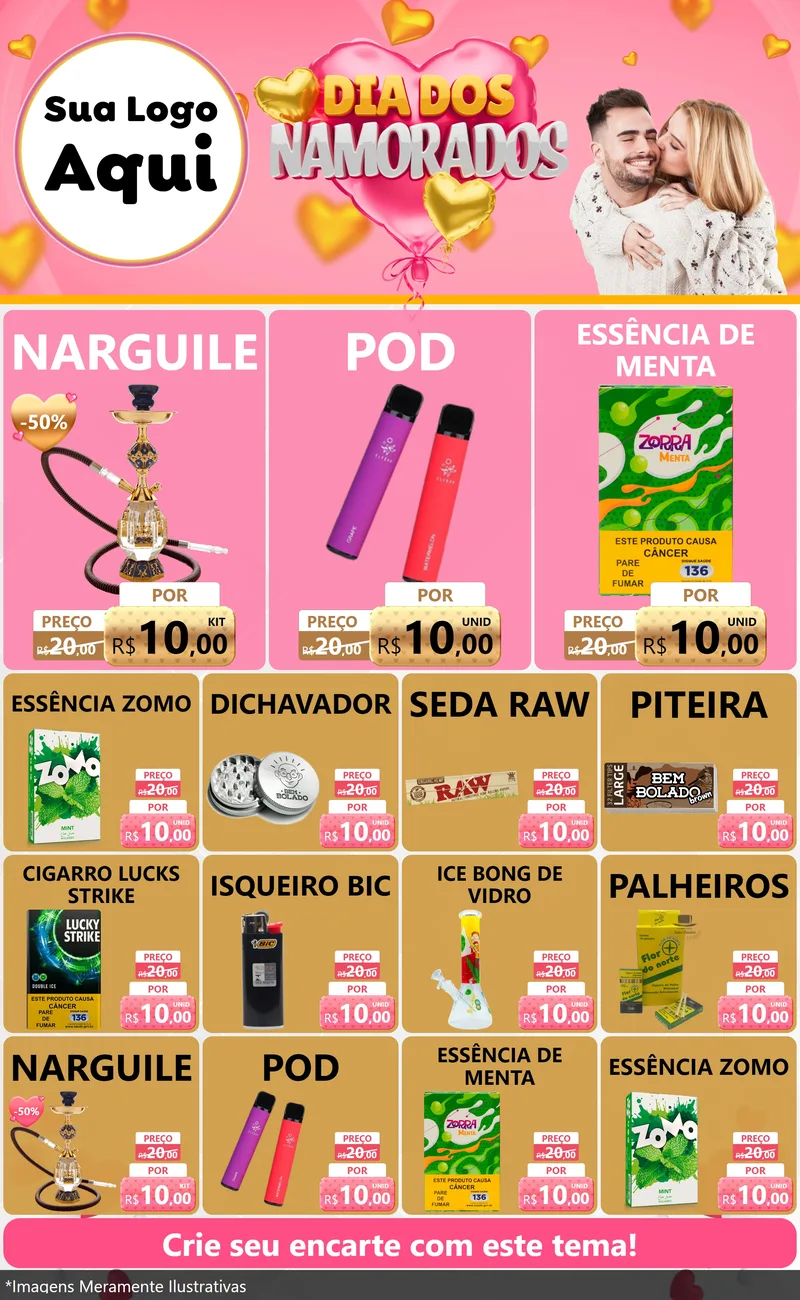 Modelo de Encarte para Encarte Grande com o tema Dia dos Namorados para Tabacaria