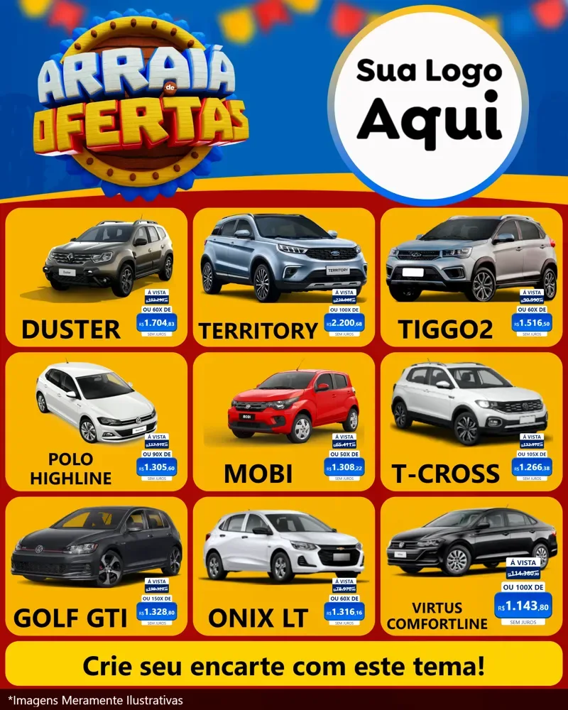 Modelo de Rede Social para Feed Instagram com o tema Arraiá de Ofertas - Junina para Concessionaria de Carros
