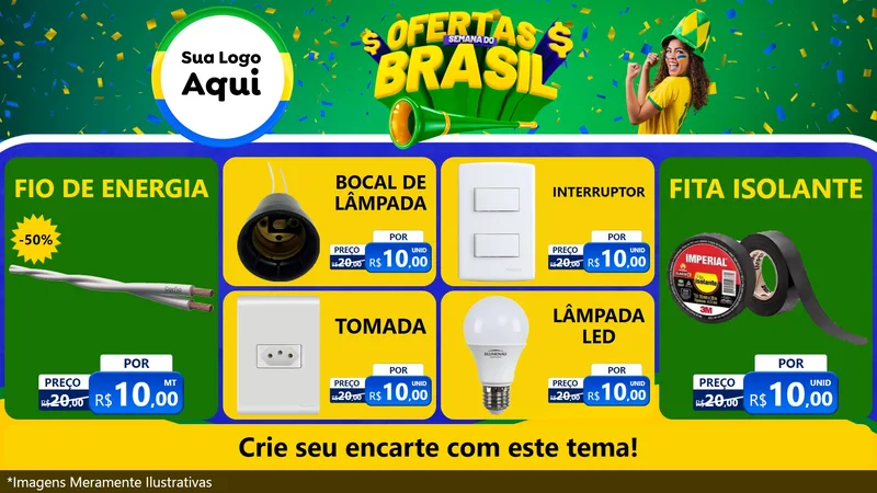Modelo de TV para TV Horizontal com o tema Ofertas Semana do Brasil para Materiais Elétricos