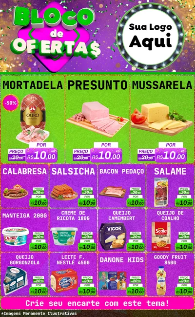 Modelo de Encarte para Encarte Grande com o tema Bloco de Ofertas para Frios e Laticínios