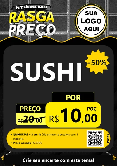 Modelo de Cartaz para Cartaz A4 Vertical com o tema Fim de Semana Rasga Preço para Comida japonesa