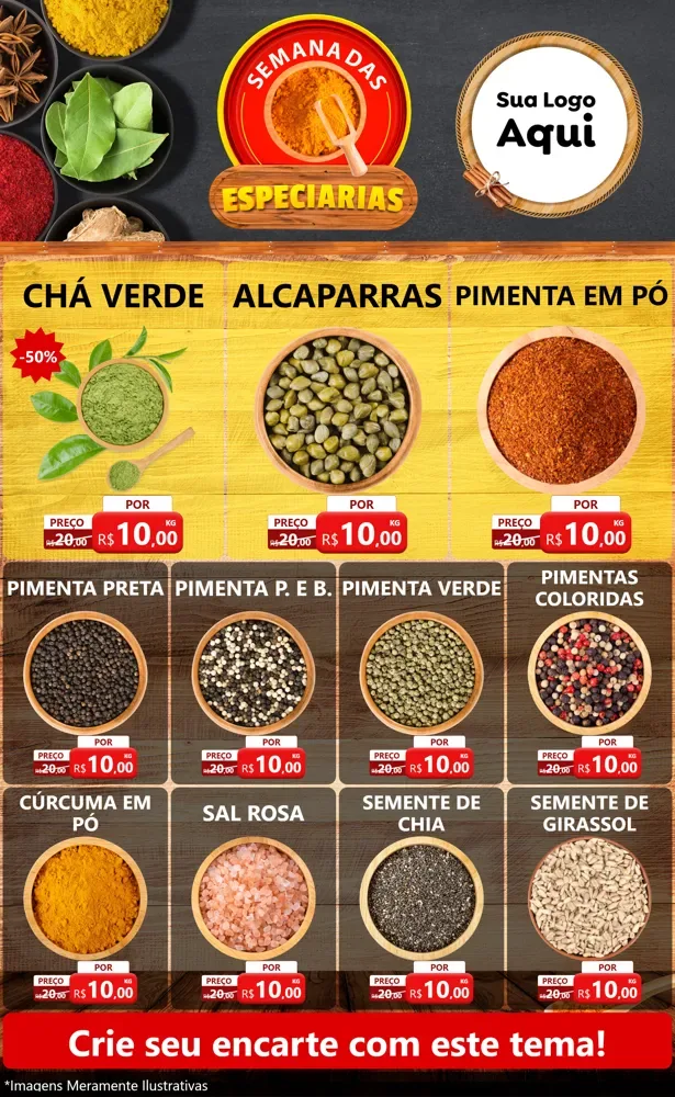 Modelo de Encarte para Encarte Grande com o tema Semana das Especiarias para Produtos Naturais