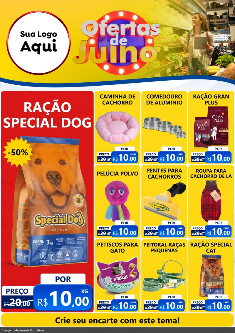 Modelo de Encarte para Encarte A4 Vertical com o tema Ofertas de Julho para Pet Shop