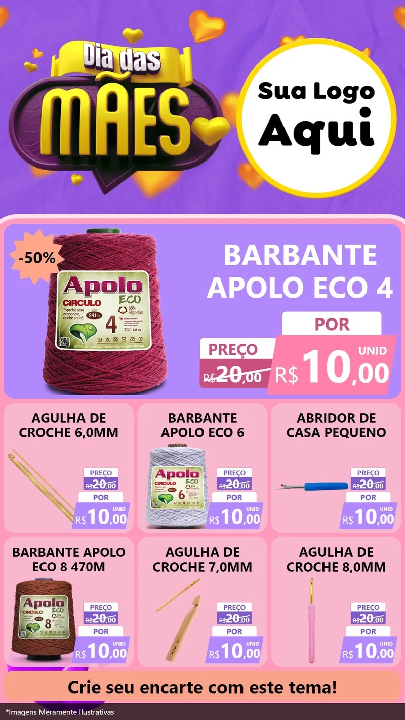 Modelo de Rede Social para Stories com o tema Dia das Mães para Armarinho e Aviamentos