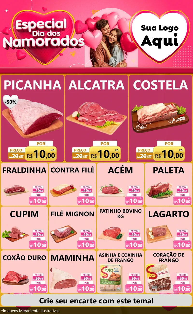Modelo de Encarte para Encarte Grande com o tema Especial Dia dos Namorados para Açougue