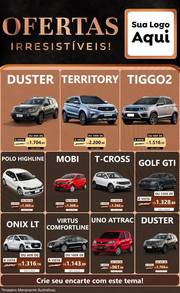 Modelo de Encarte para Encarte Grande com o tema Ofertas Irresistíveis! para Concessionaria de Carros