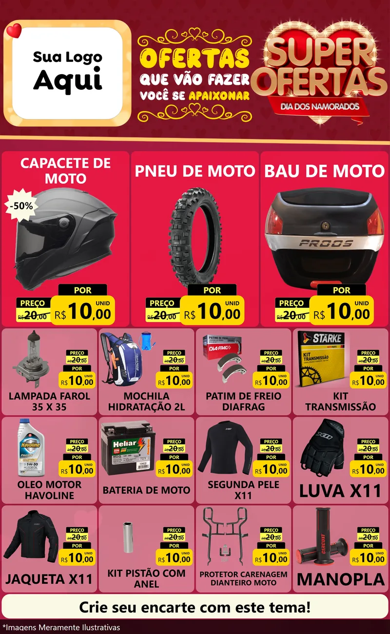 Modelo de Encarte para Encarte Grande com o tema Dia dos Namorados para Moto peças