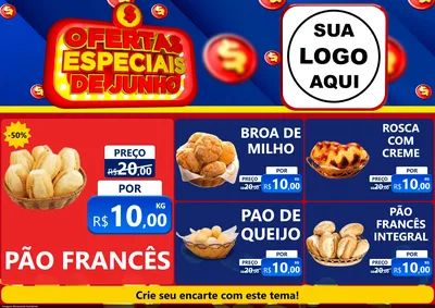 Modelo de Encarte para Encarte A4 Horizontal com o tema Ofertas Especiais de Junho para Padaria