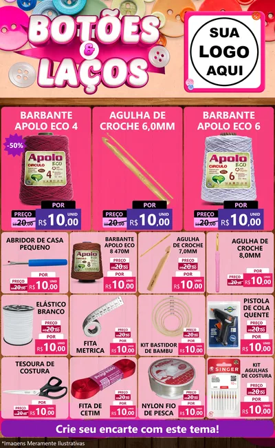 Modelo de Encarte para Encarte Grande com o tema Botões e Laços para Armarinho e Aviamentos