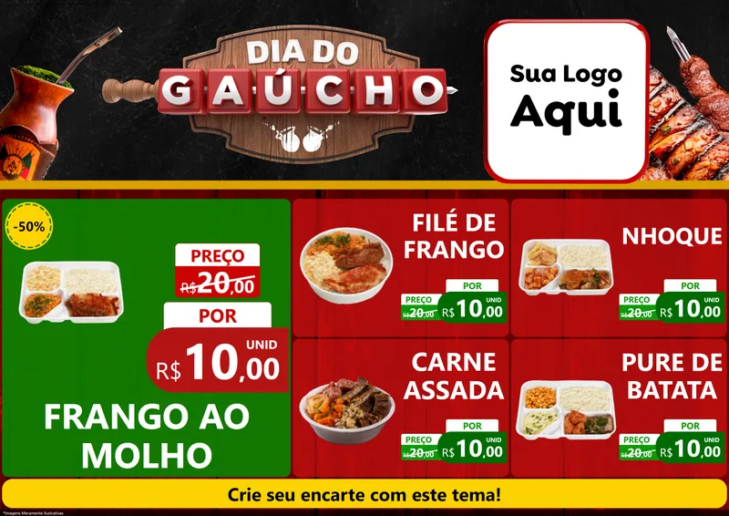 Modelo de Encarte para Encarte A4 Horizontal com o tema Dia do Gaúcho para Restaurante