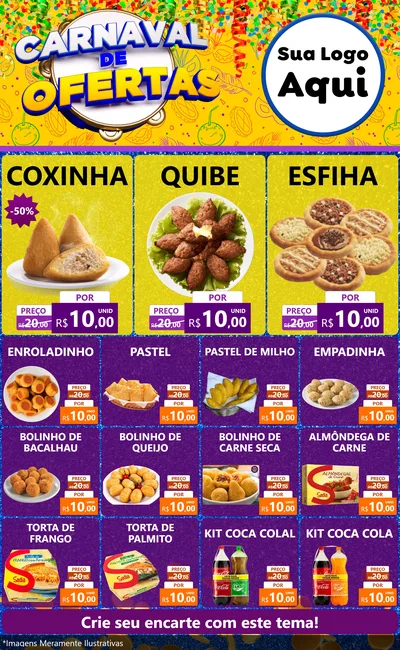 Modelo de Encarte para Encarte Grande com o tema Carnaval de Ofertas para Salgadaria