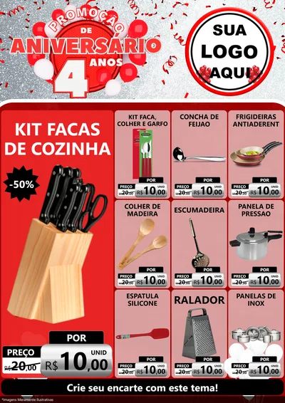 Modelo de Encarte para Encarte A4 Vertical com o tema Promoção de Aniversário - 4 Anos para Utilidades Domésticas