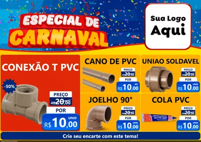 Modelo de Encarte para Encarte A4 Horizontal com o tema Especial de Carnaval para Tubos e conexões