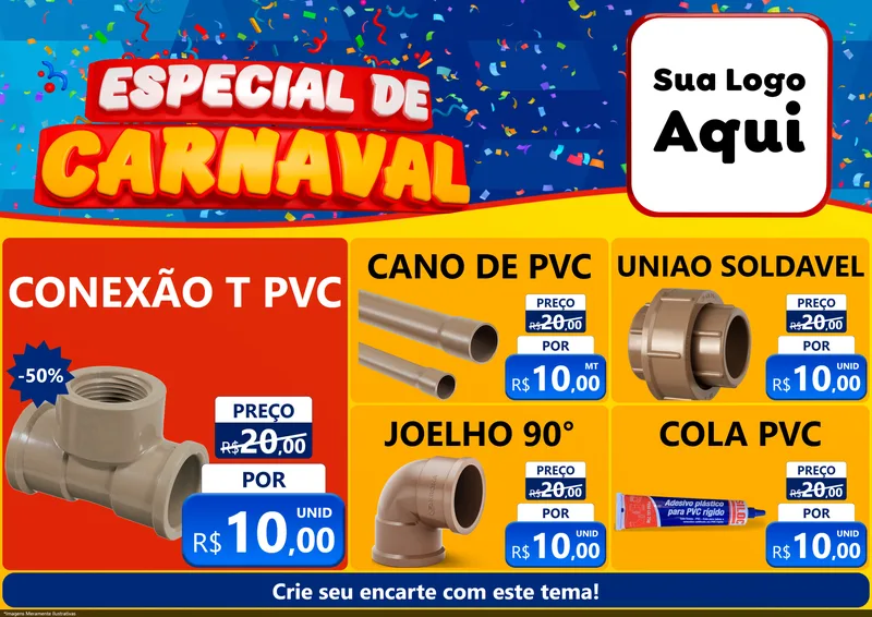 Modelo de Encarte para Encarte A4 Horizontal com o tema Especial de Carnaval para Tubos e conexões