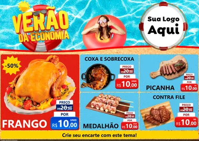 Modelo de Encarte para Encarte A4 Horizontal com o tema Verão da Economia para Assados