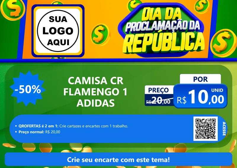 Modelo de Cartaz para Cartaz A4 Horizontal com o tema Dia Da Proclamação da República para Roupas e acessórios