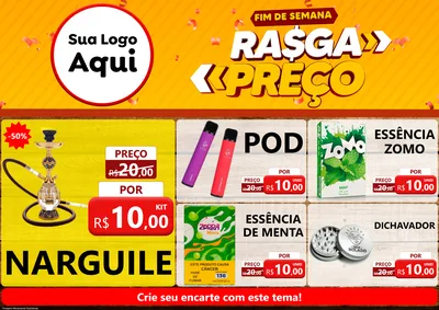 Modelo de Encarte para Encarte A4 Horizontal com o tema Fim de Semana Rasga Preços para Tabacaria