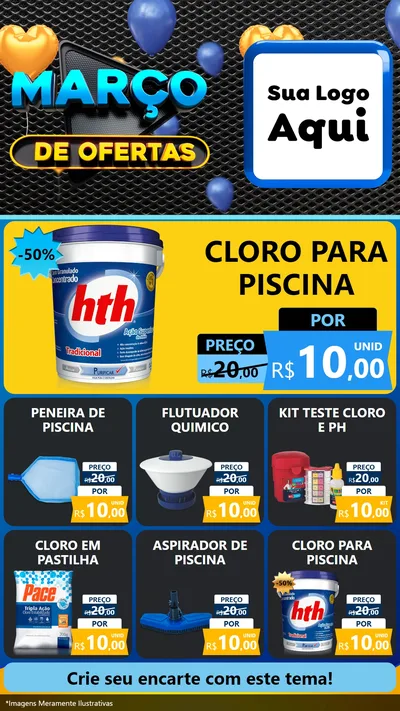 Modelo de Rede Social para Stories com o tema Março de Ofertas para Produtos para Piscina