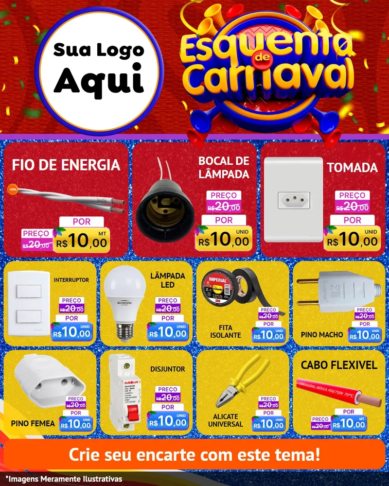 Modelo de Rede Social para Feed Instagram com o tema Esquenta de Carnaval para Materiais Elétricos