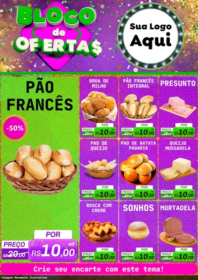 Modelo de Encarte para Encarte A4 Vertical com o tema Bloco de Ofertas para Padaria