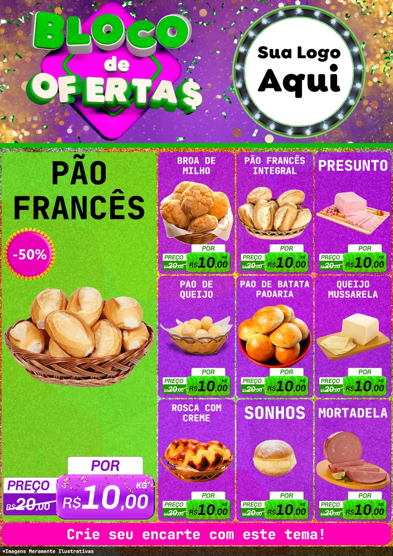 Modelo de Encarte para Encarte A4 Vertical com o tema Bloco de Ofertas para Padaria