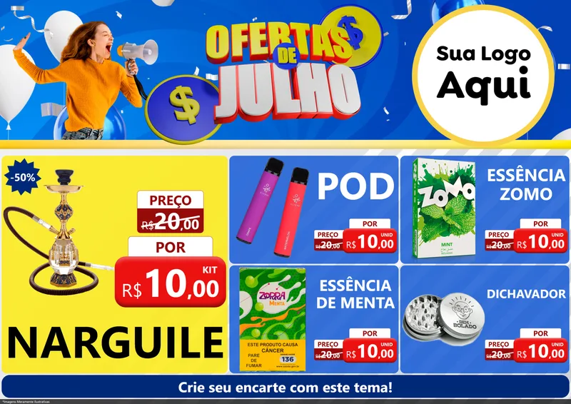 Modelo de Encarte para Encarte A4 Horizontal com o tema Ofertas de Julho para Tabacaria