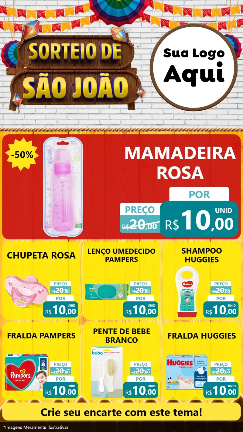 Modelo de Rede Social para Stories com o tema Sorteio de São João para Bebês