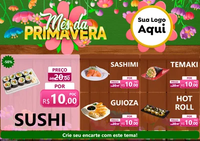 Modelo de Encarte para Encarte A4 Horizontal com o tema Mês da Primavera para Comida japonesa