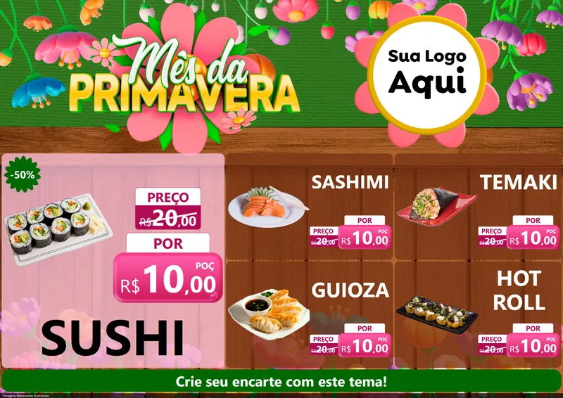 Modelo de Encarte para Encarte A4 Horizontal com o tema Mês da Primavera para Comida japonesa