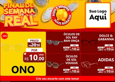 Modelo de Encarte para Encarte A4 Horizontal com o tema Final de Semana do Real para Óticas