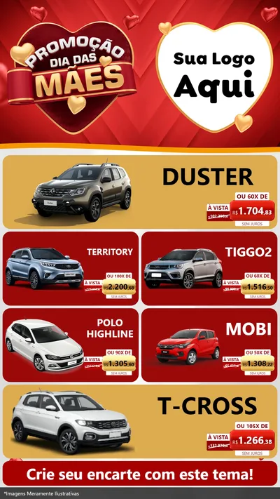 Modelo de TV para TV Vertical com o tema Promoção Dia das Mães para Concessionaria de Carros