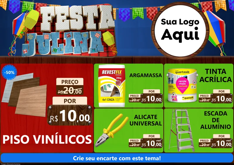 Modelo de Encarte para Encarte A4 Horizontal com o tema Festa Julina para Material para Construção