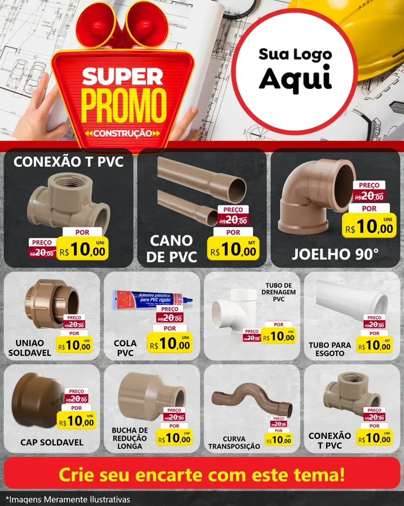 Modelo de Rede Social para Feed Instagram com o tema Super Promoção Construção para Tubos e conexões