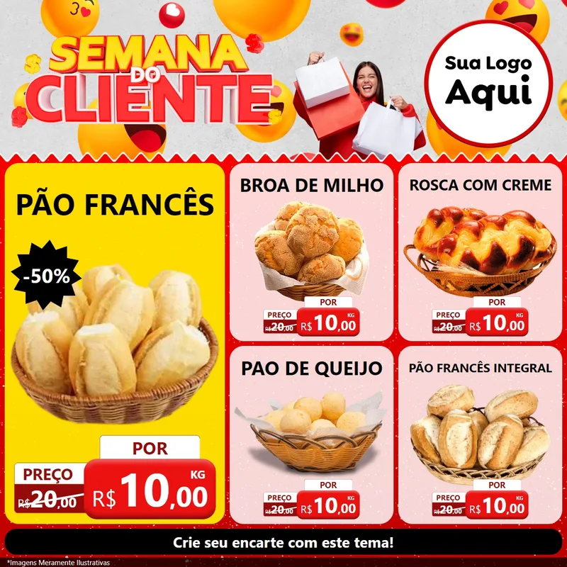 Modelo de Rede Social para Feed Facebook com o tema Semana do Cliente para Padaria