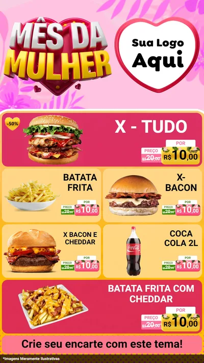 Modelo de TV para TV Vertical com o tema Mês da Mulher para Hamburgueria