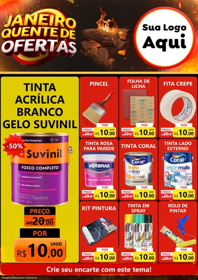 Modelo de Encarte para Encarte A4 Vertical com o tema Janeiro Quente de Ofertas para Tintas e Ferramentas