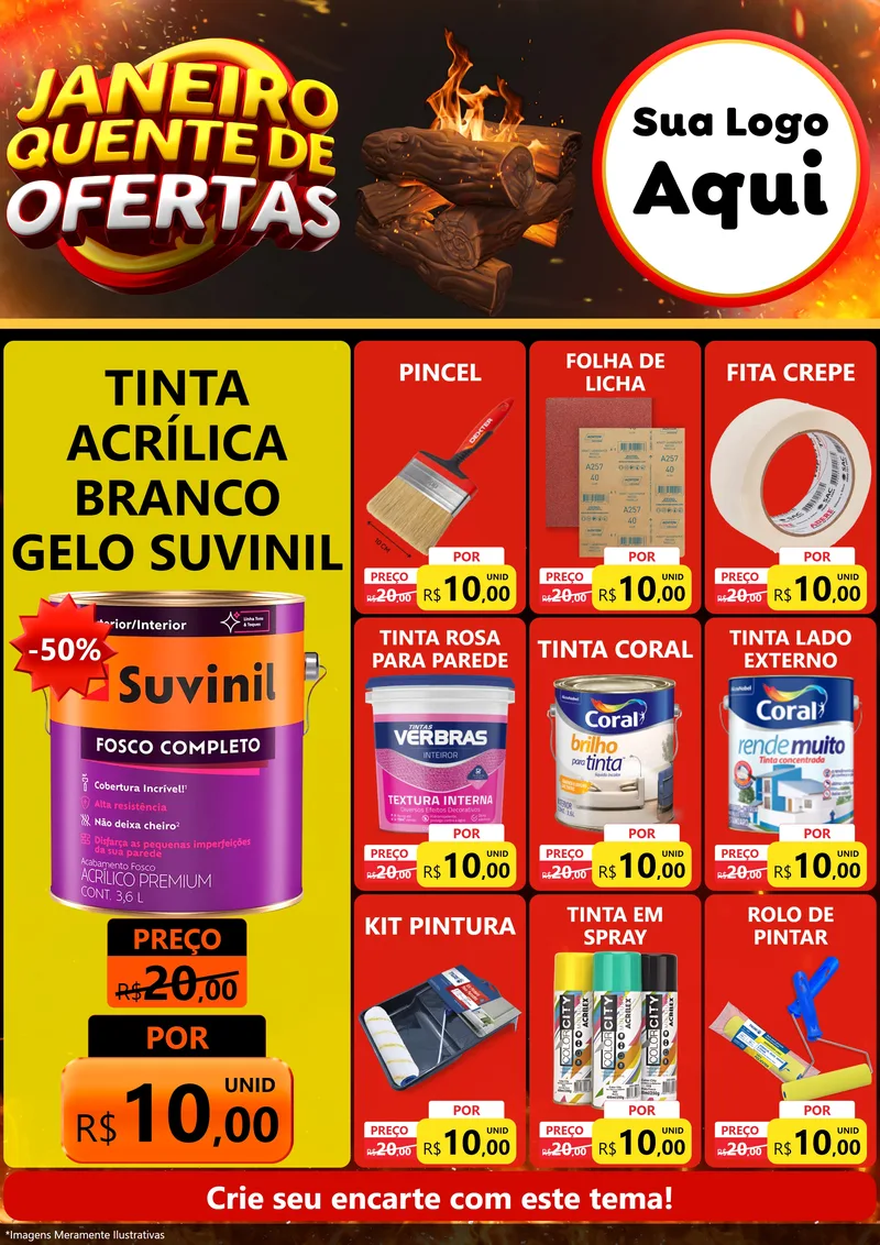 Modelo de Encarte para Encarte A4 Vertical com o tema Janeiro Quente de Ofertas para Tintas e Ferramentas