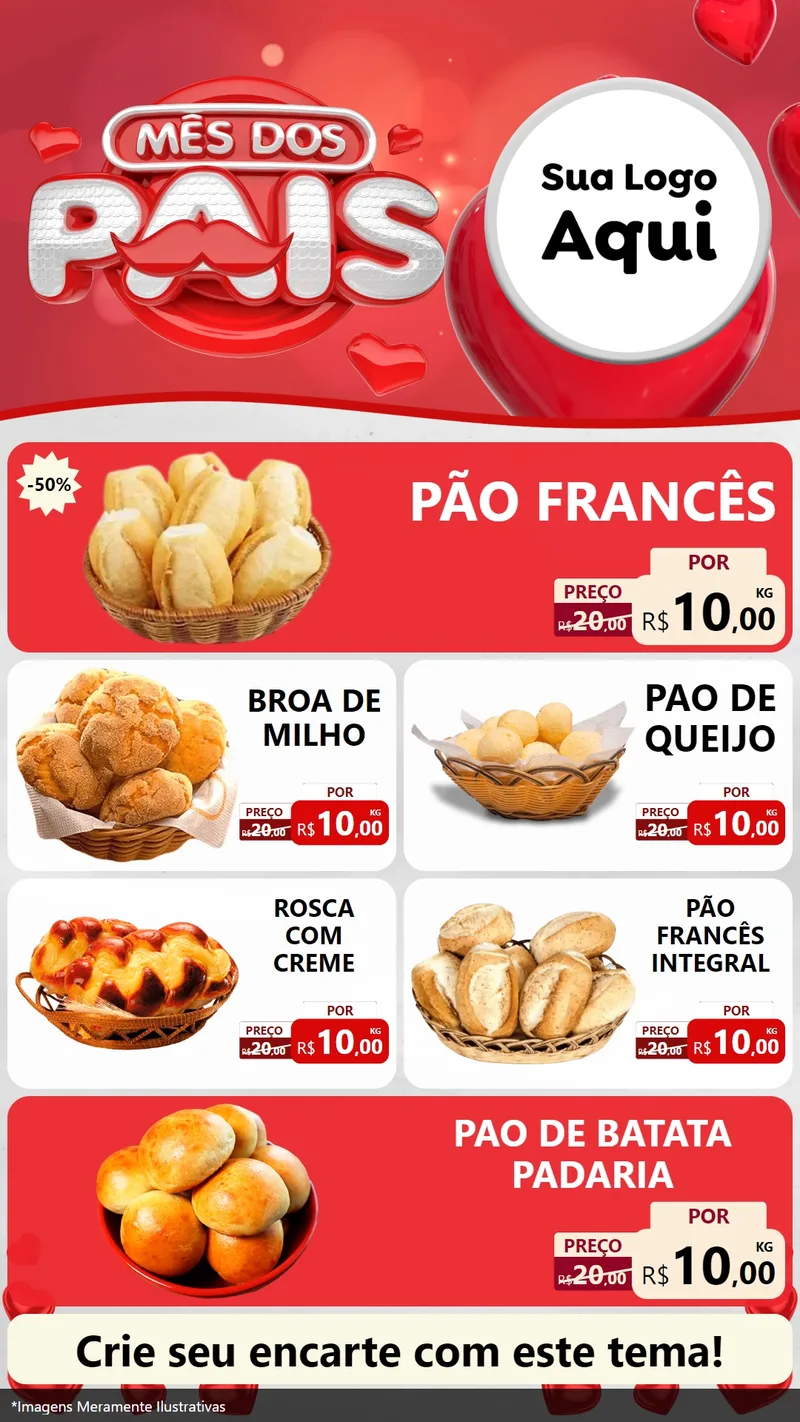 Modelo de TV para TV Vertical com o tema Mês dos Pais para Padaria