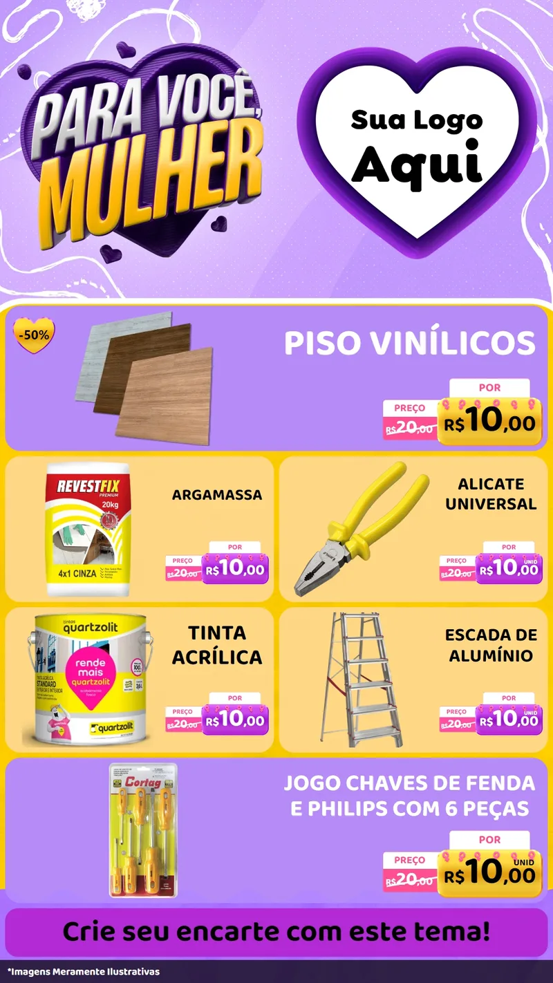 Modelo de TV para TV Vertical com o tema Para Você, Mulher para Material para Construção