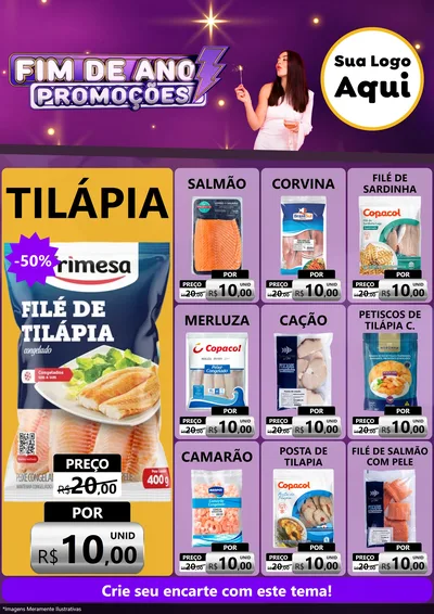 Modelo de Encarte para Encarte A4 Vertical com o tema Fim de Ano Promoções para Peixaria